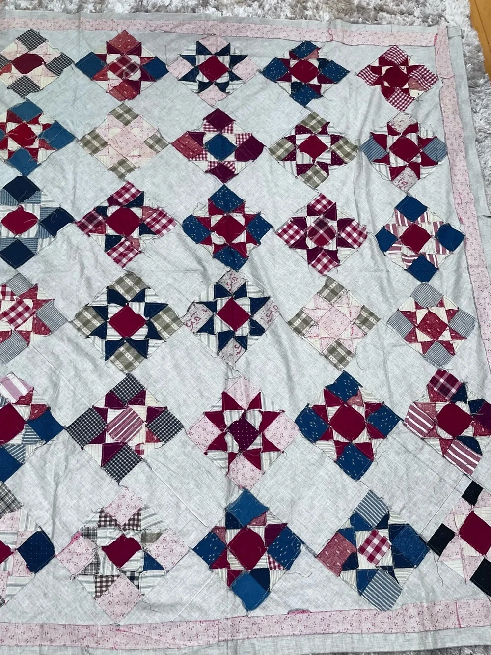 Antique 1890s Patchwork Quilt Top Nine Patch 78